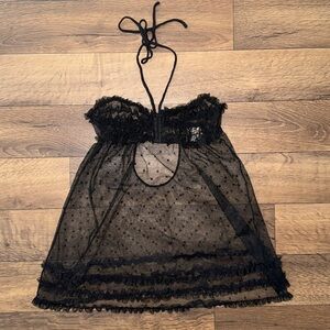 Victoria’s Secret Size Medium Black Halter Babydoll Mesh Top See Through Y2K Hot